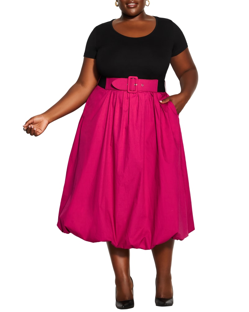 Front of a model wearing a size XS Manon Paris Days Dress in Black / Magenta by City Chic. | dia_product_style_image_id:215043